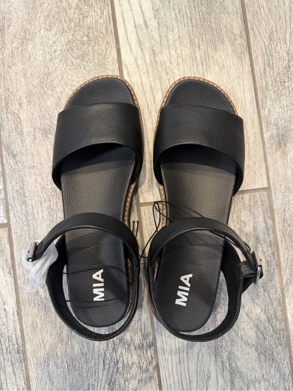 MIA Black Wide-Strap Slide Sandals with Ankle Buckle